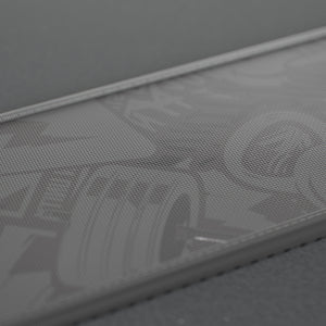 VOLT IronBelt 4" weightlifting belt, BlackEdition (grey print), close-up of the printed pattern #IronBeltBlackEdition