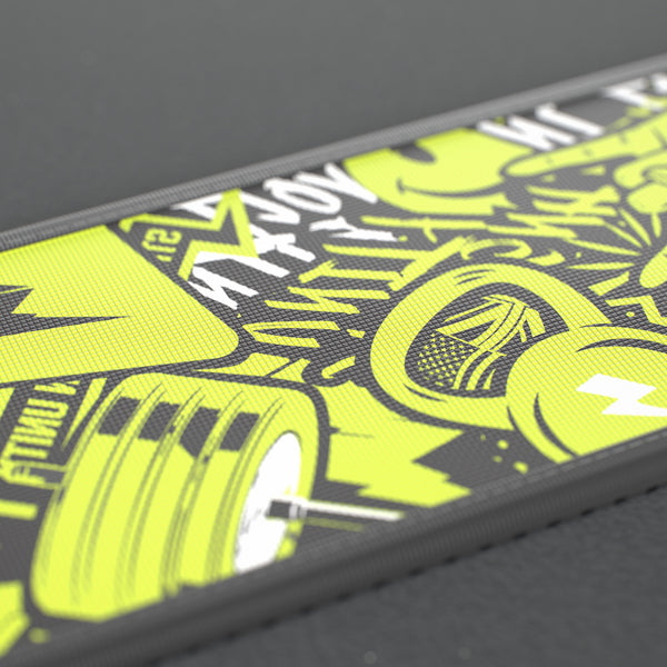 VOLT IronBelt 4" weightlifting belt, Original (lime print), close-up of the printed pattern #IronBeltOriginal