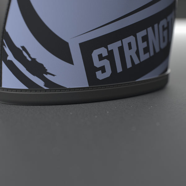 VOLT knee sleeves, BlackEdition (grey print), close-up of the bound hem #BlackEdition