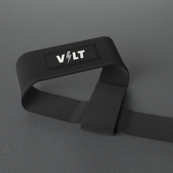 VOLT lifting straps, BlackEdition (grey bolt), close-up of the single loop #BlackEdition